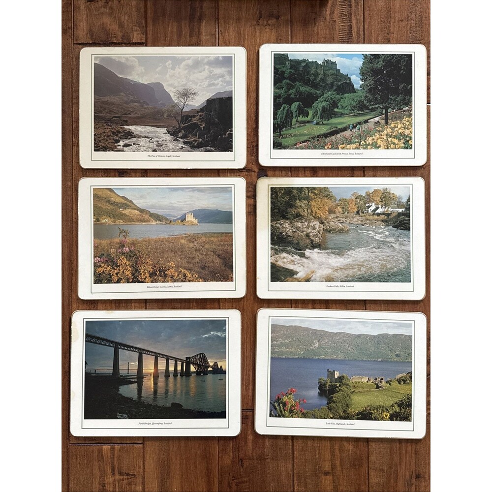Vintage Clover Leaf Table Mats Placemats Scotland Castles Cork Back Set of 6
